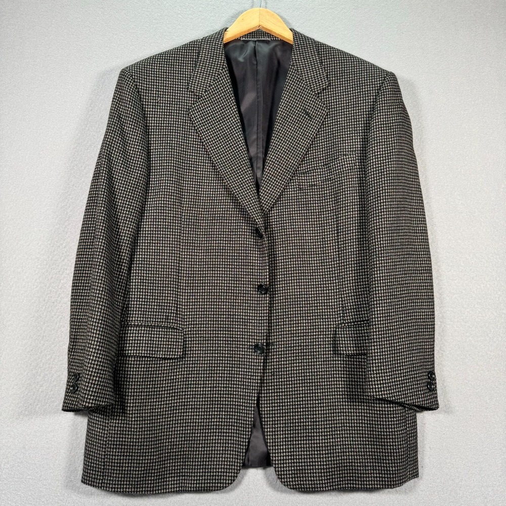 Canali Proposta Blazer Mens 52R Black Houndstooth Wool Silk 3 Button Sport Coat